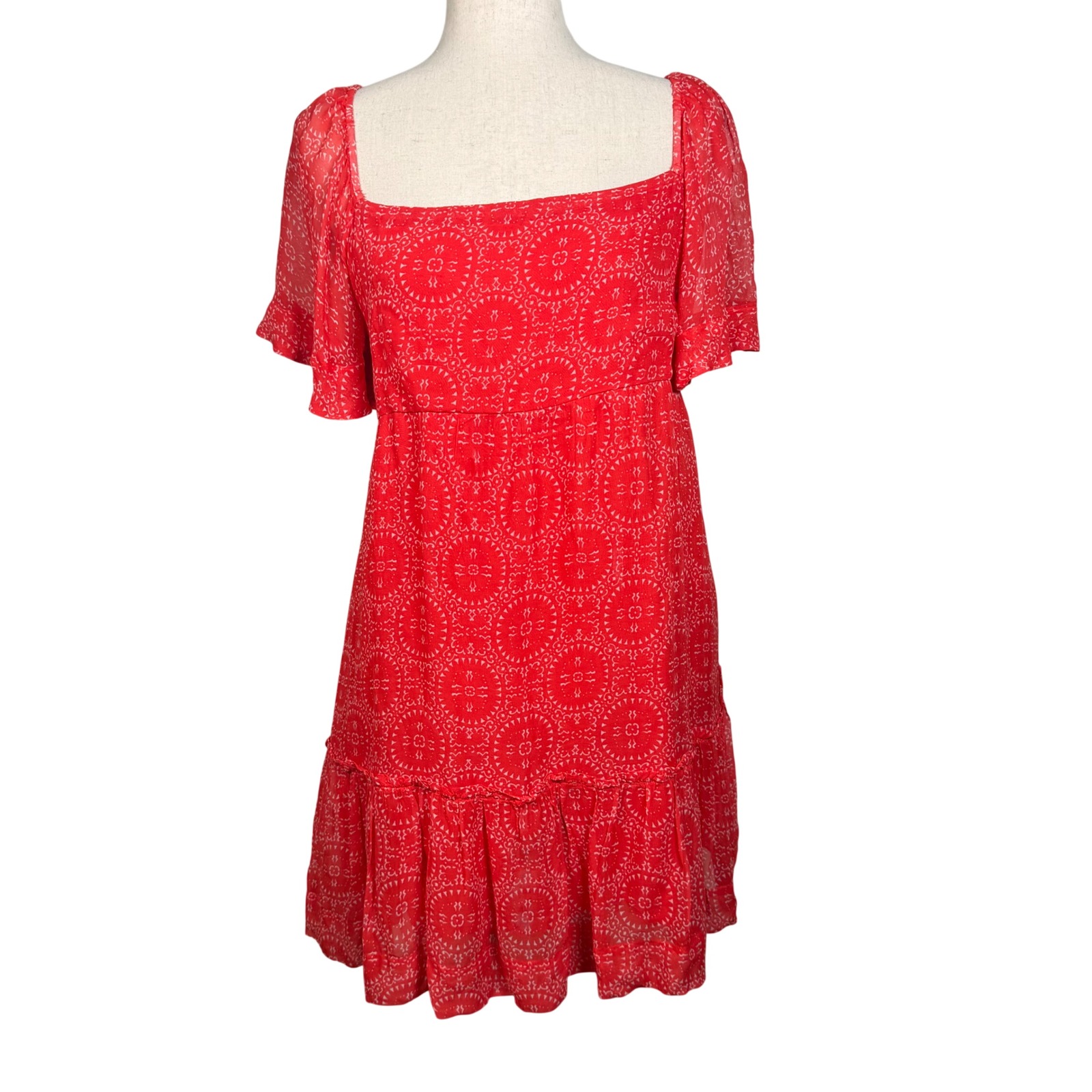 Maeve Anthropologie Dress Womens Small Red Viscose Boho Open Back Tiered Mini